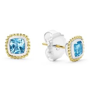 LAGOS Caviar Color Blue Topaz Stud Earrings in Sterling Silver & 18K Yellow Gold